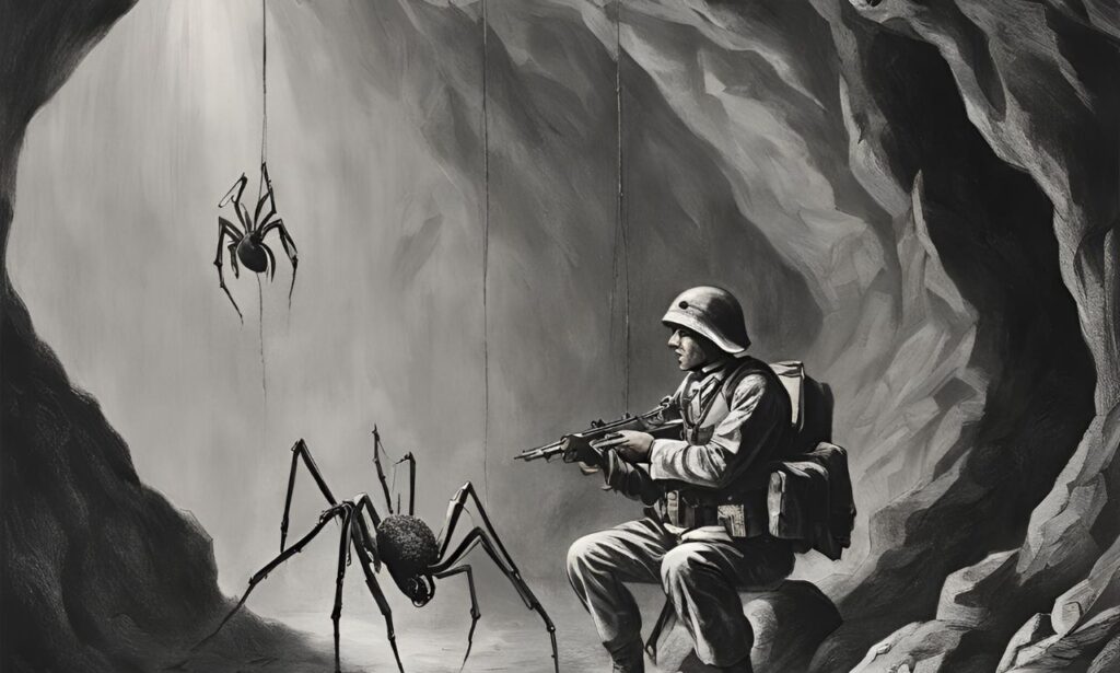 color page for soldier and spider in cave printable free
